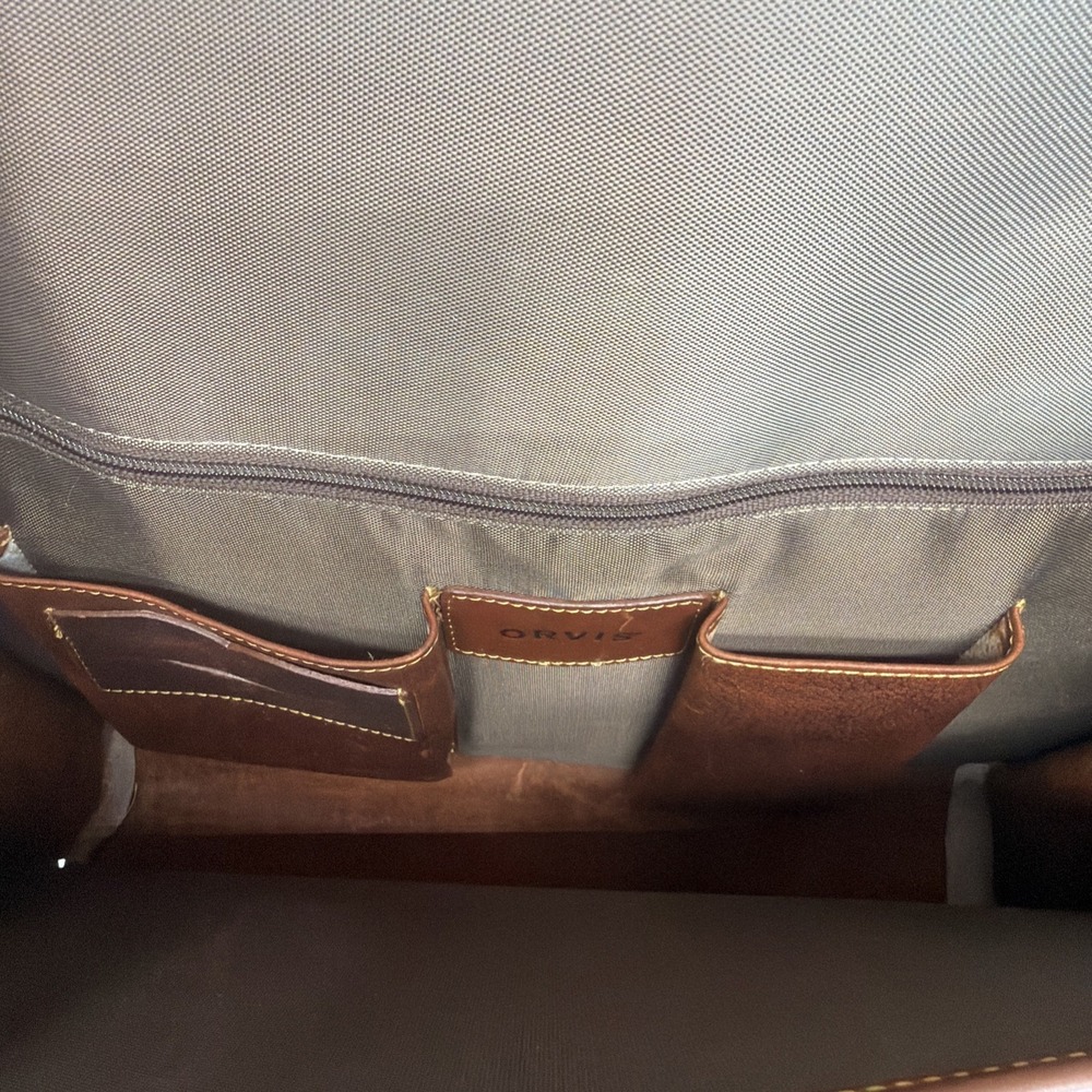 Vintage Orvis Leather Briefcase Attache Messenger Laptop Bag Brown Shoulder - Picture 14 of 16